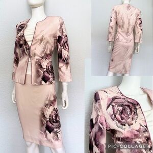 SALE🔥NWT WOMEN SKIRT SUIT SET BLAZER/SKIRT/TOP FORMAL 3/4 SLEEVES LINED‎ FLORAL
